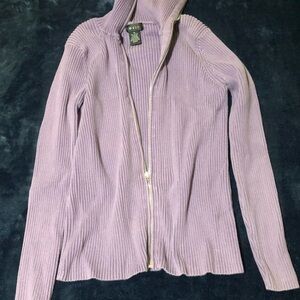 evie Lavender Ribbed Full-Zip Knit Cardigan Sweater